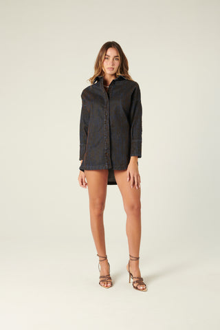 Giacca camicia Lola oversize in denim floccato
