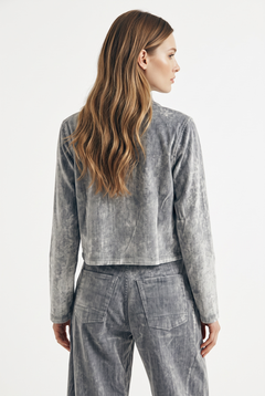 Giacca Camicia Sara boxfit in denim floccato con lacci
