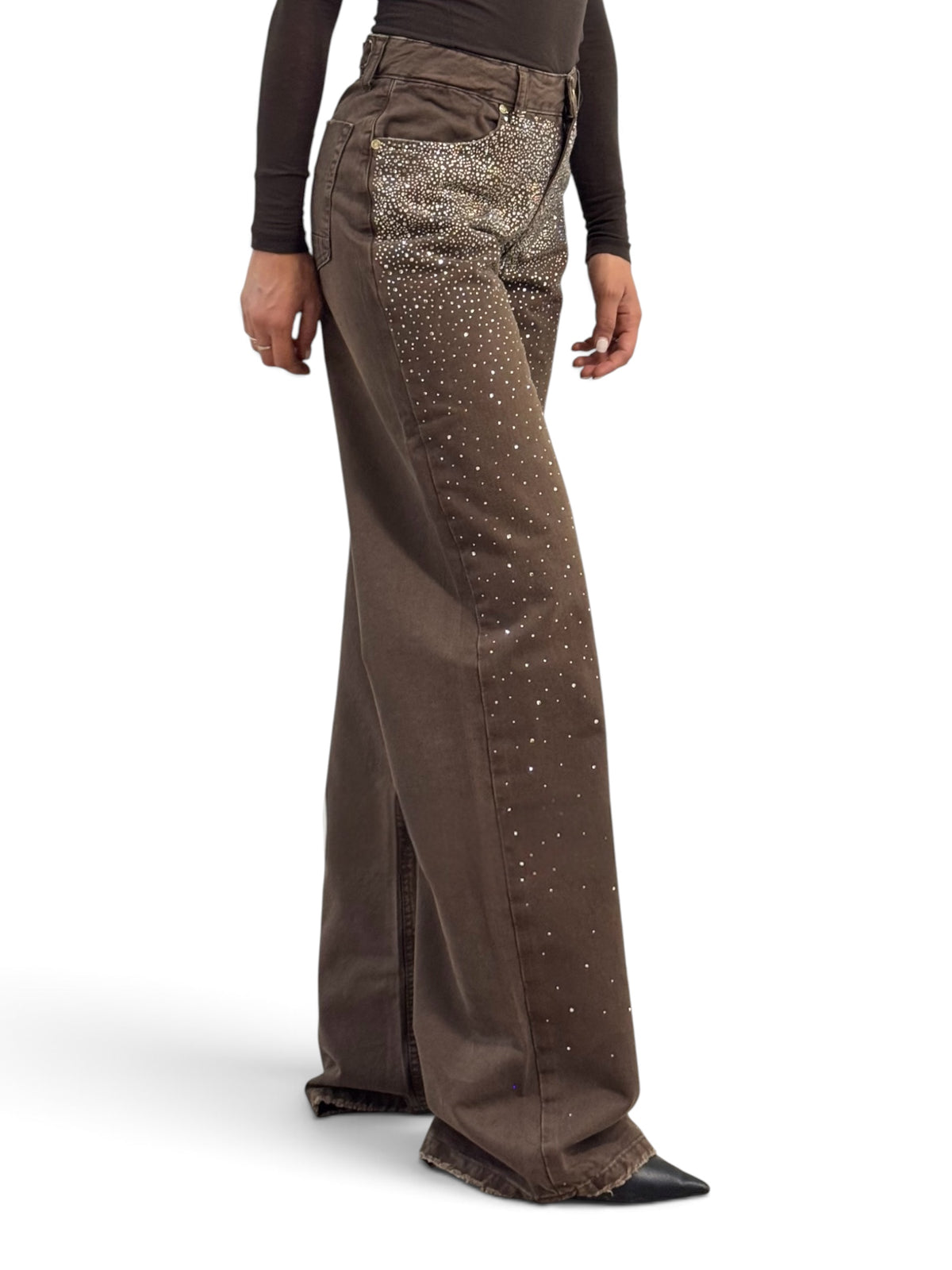 Star gabardine trousers with rhinestone appliqué