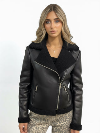 Montone chiodo Taylor con teddy in tono