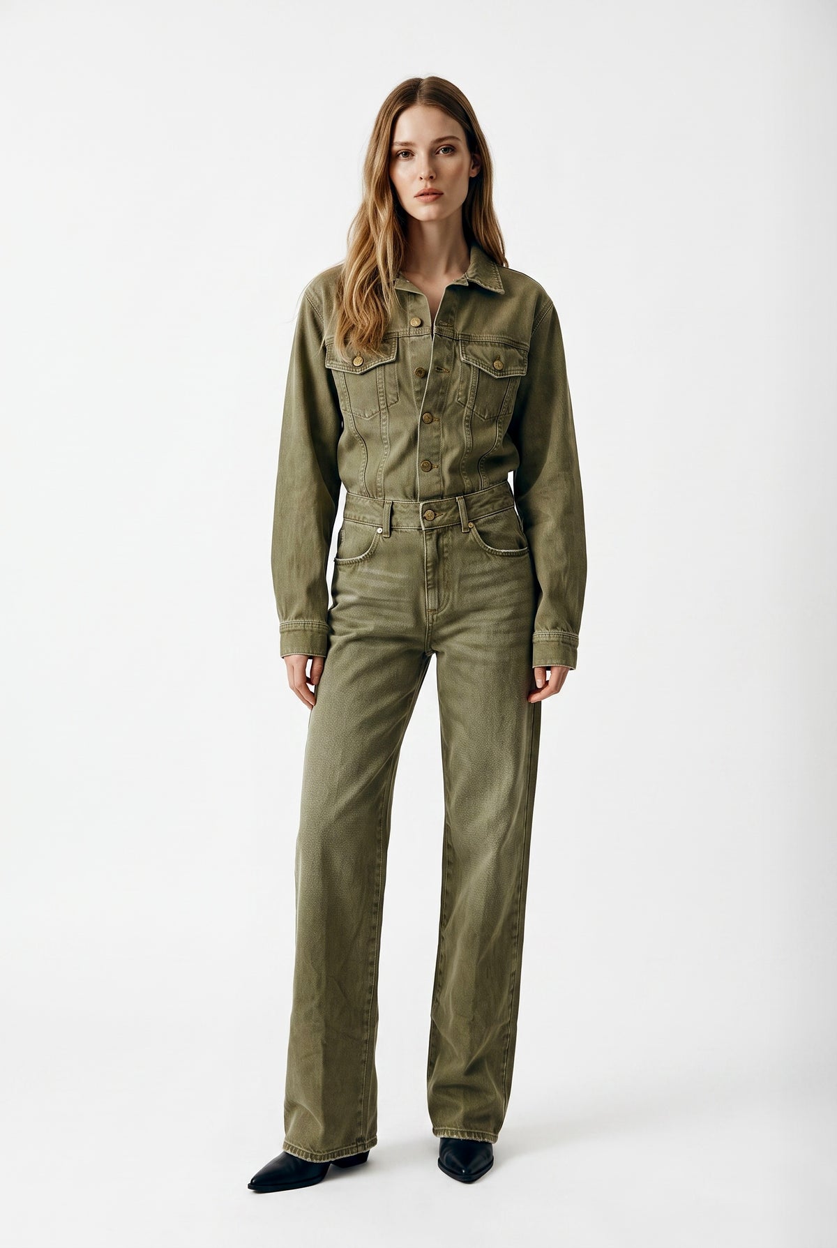 Jumpsuit Mary in drill tinto old con trattamenti denim
