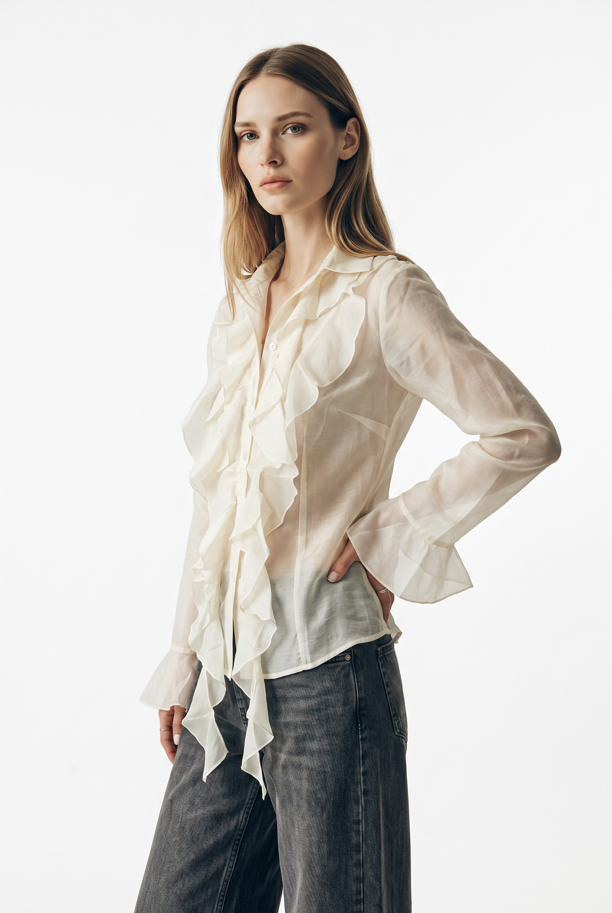 Camicia Yael in misto lyocell con rouches sul davanti