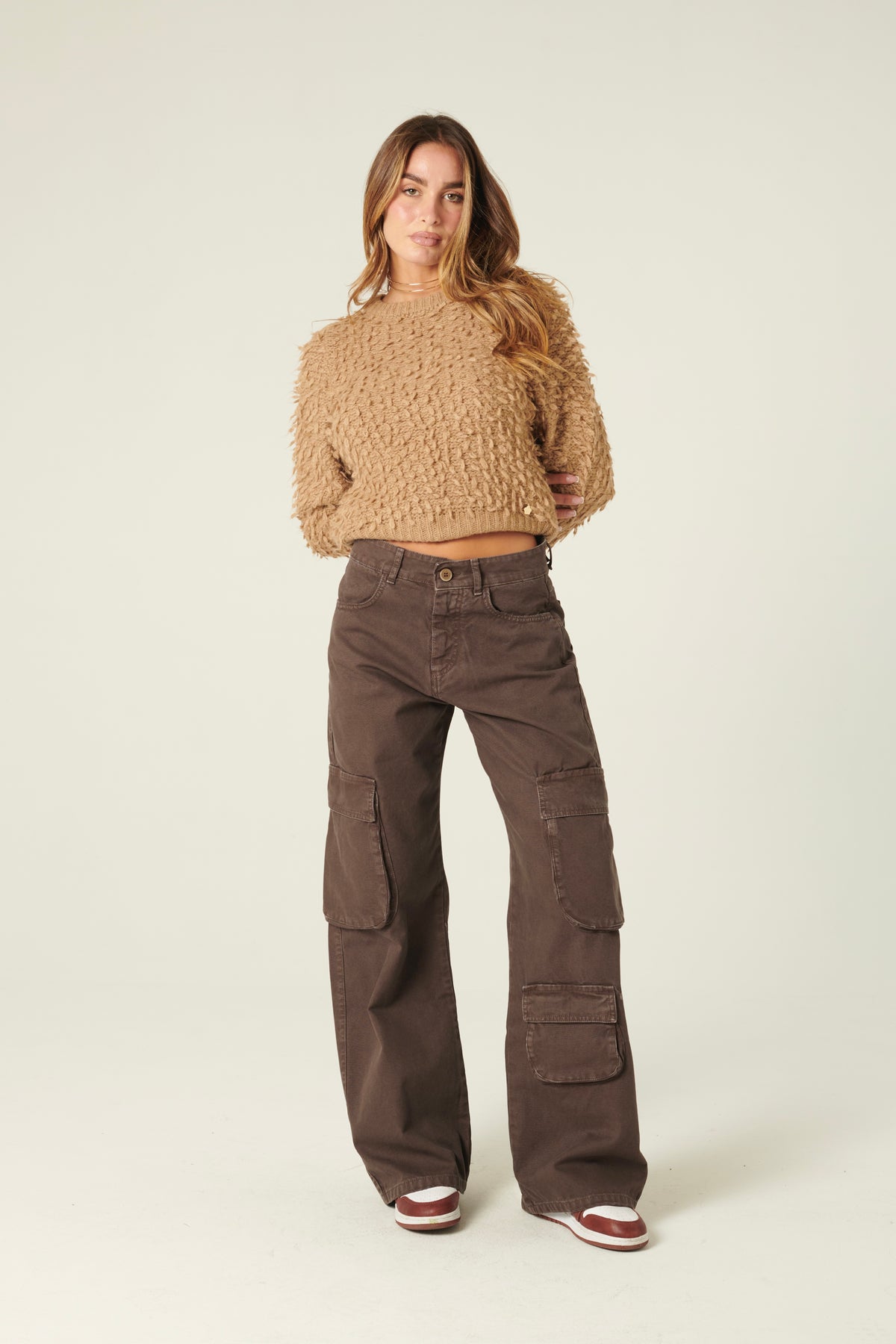 Pull cropped Violet in maglia bouclè