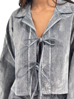 Giacca Camicia Sara boxfit in denim floccato con lacci