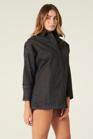 Giacca camicia Lola oversize in denim floccato