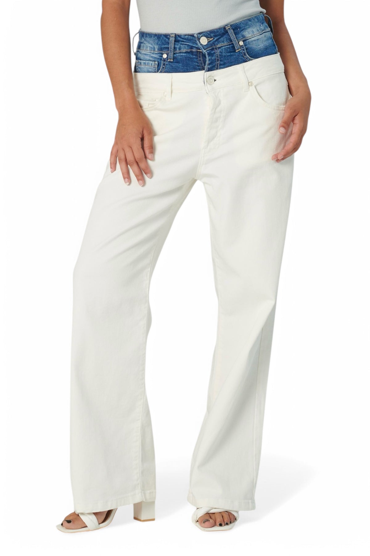 Pantaloni ALETA in drill con doppio bustino in denim