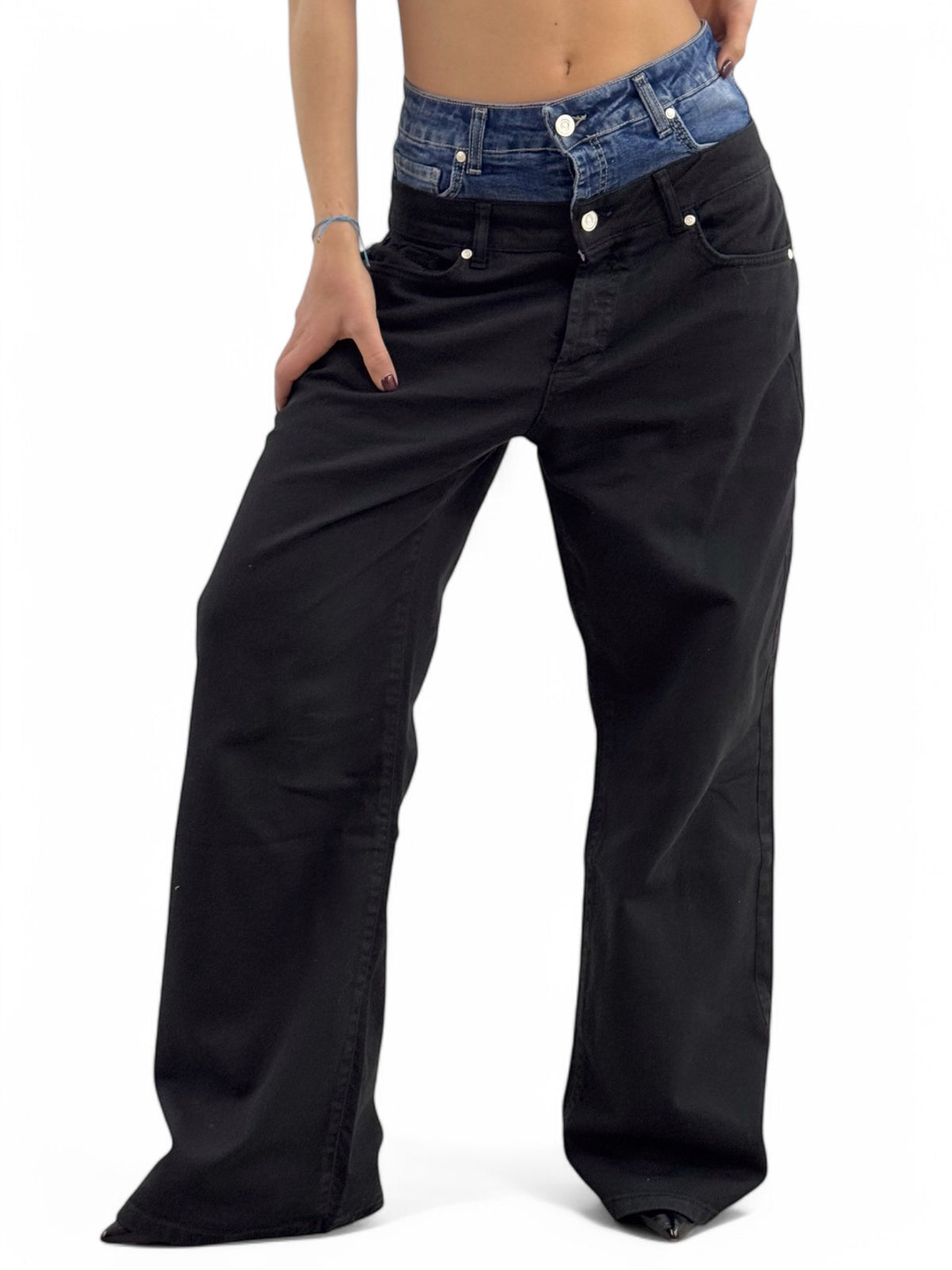 Pantaloni ALETA in drill con doppio bustino in denim