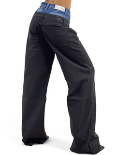 Pantaloni ALETA in drill con doppio bustino in denim