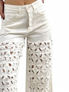 Pantaloni ALISHA fringe in drill