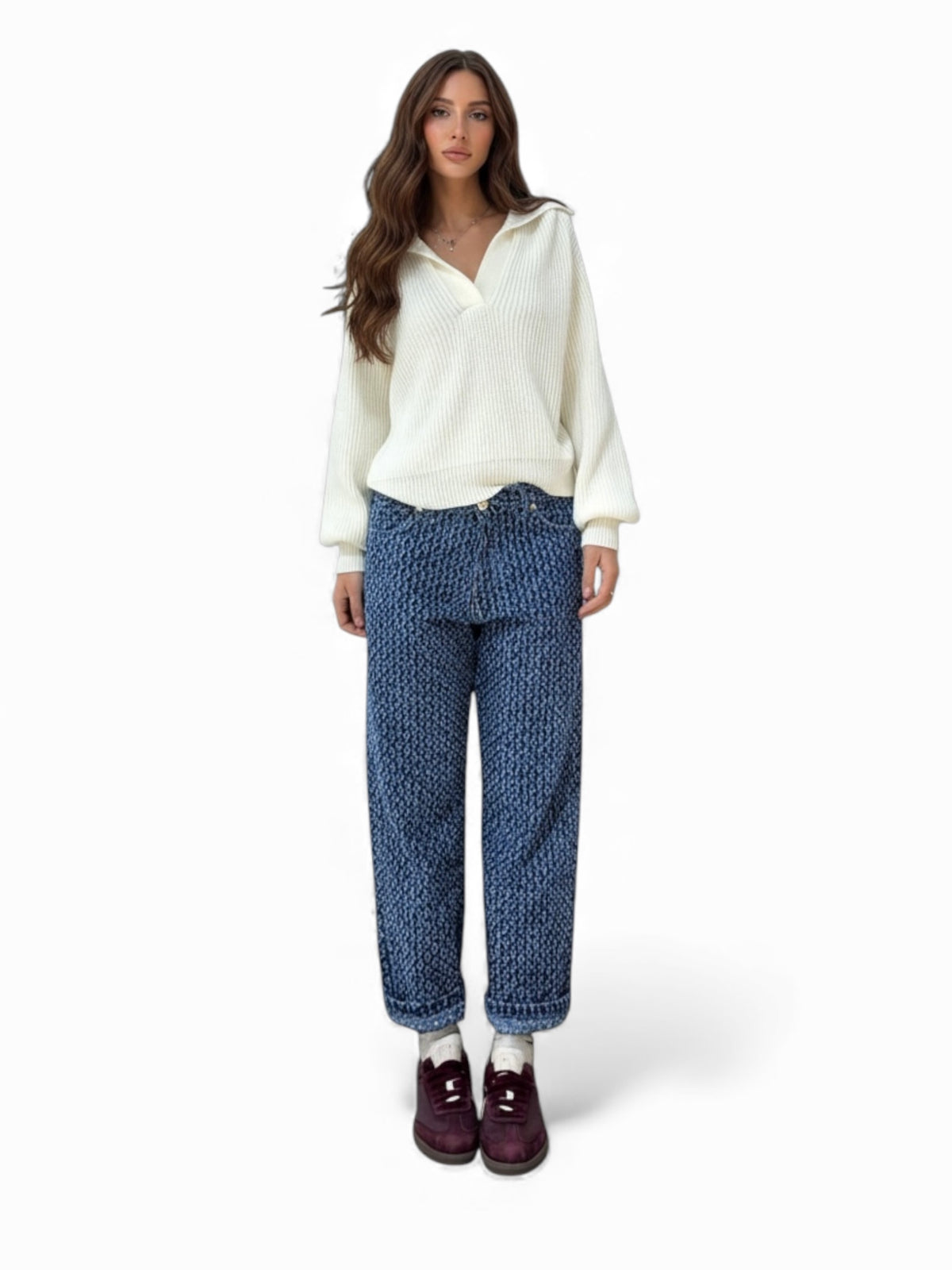 Jeans Arya denim 100% cotone - modella frontale intera
