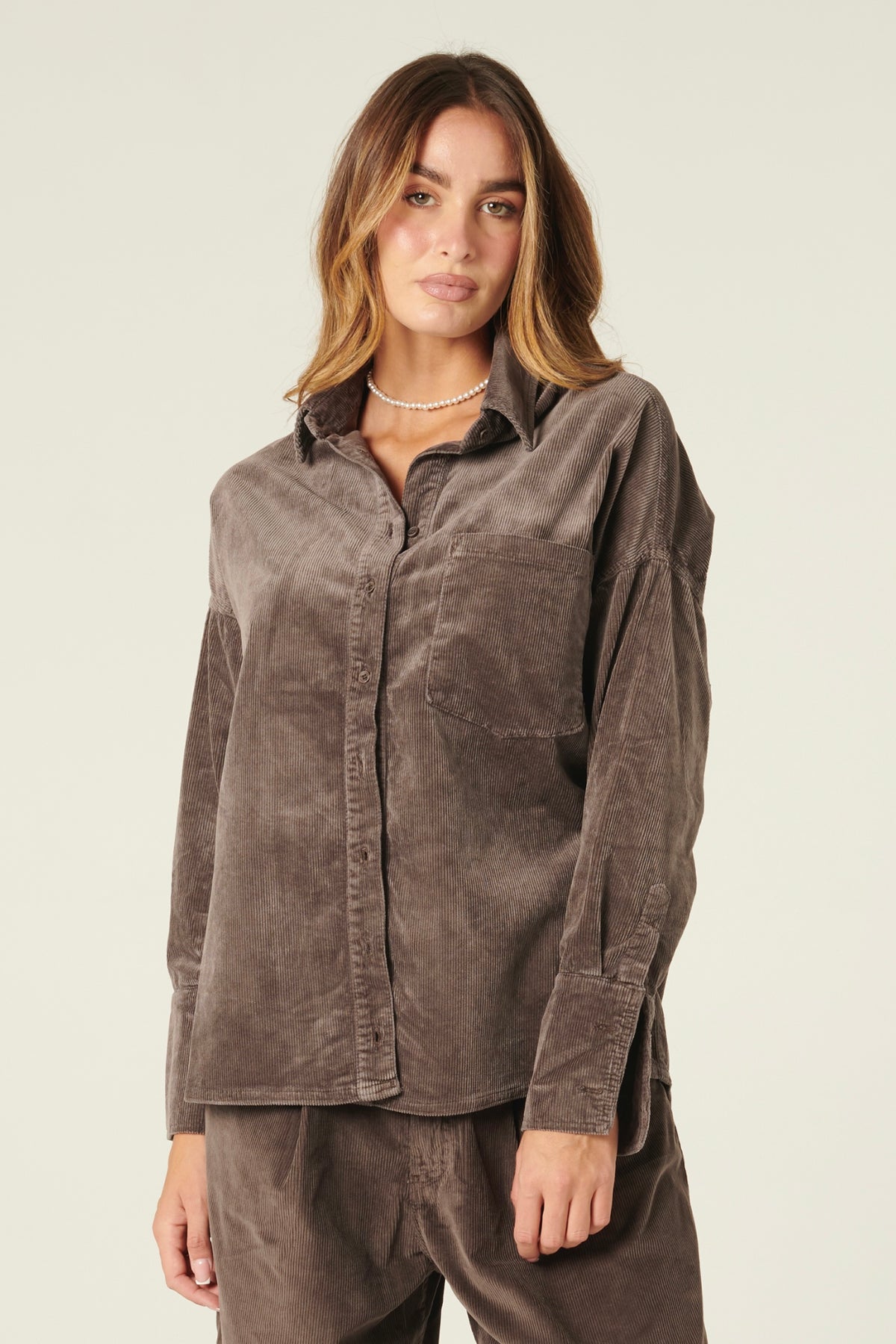 Peach velvet and modal blend shirt