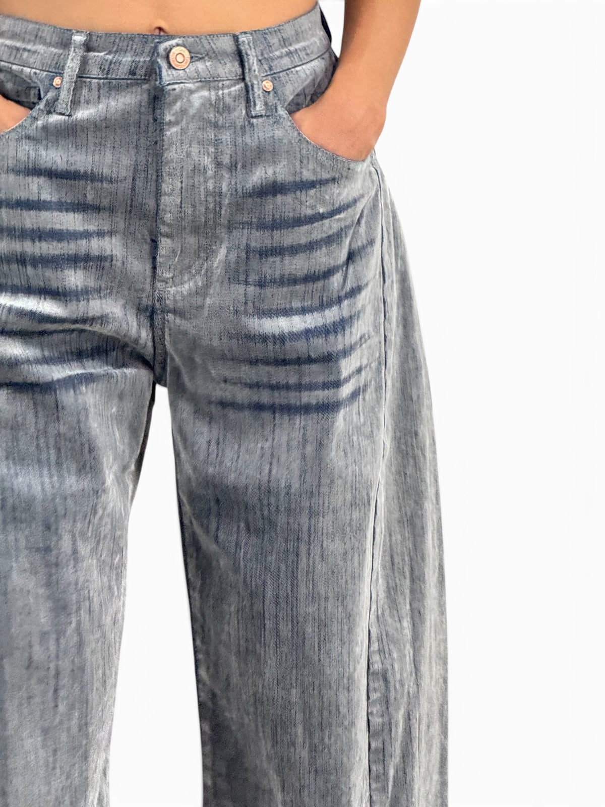 Jeans Ines barrel butterfly in denim floccato