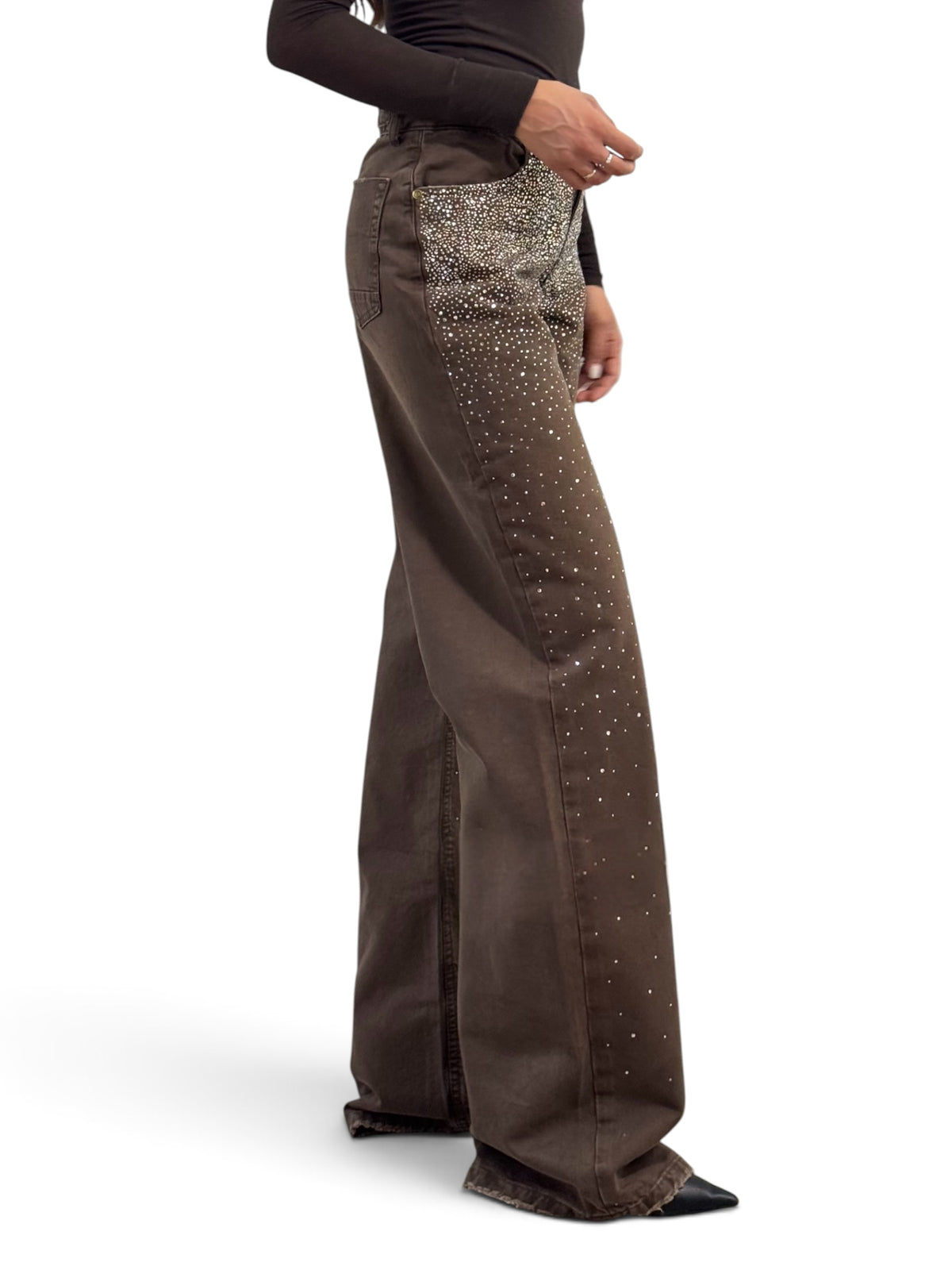 Star gabardine trousers with rhinestone appliqué