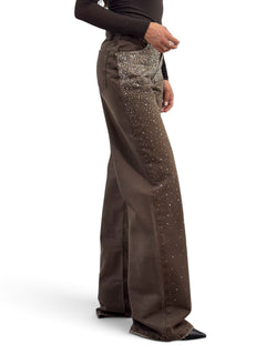 Star gabardine trousers with rhinestone appliqué