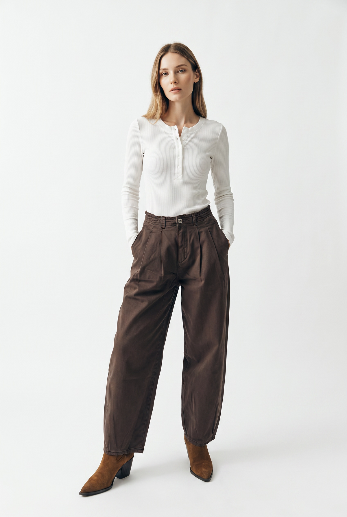 Judo barrel trousers in gabardine with fringed bustier