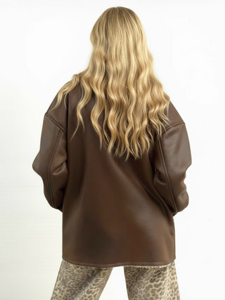 Montone chiodo Tessa oversize con teddy a contrasto