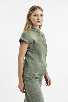 Gilet Hana utility in denim color con collo coreano