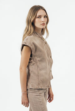 Gilet Hana utility in denim color con collo coreano