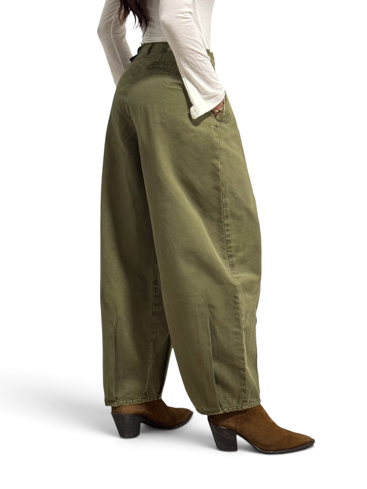 Judo barrel trousers in gabardine with fringed bustier