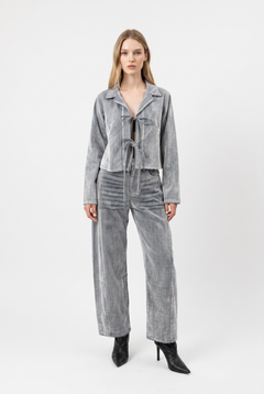 Giacca Camicia Sara boxfit in denim floccato con lacci