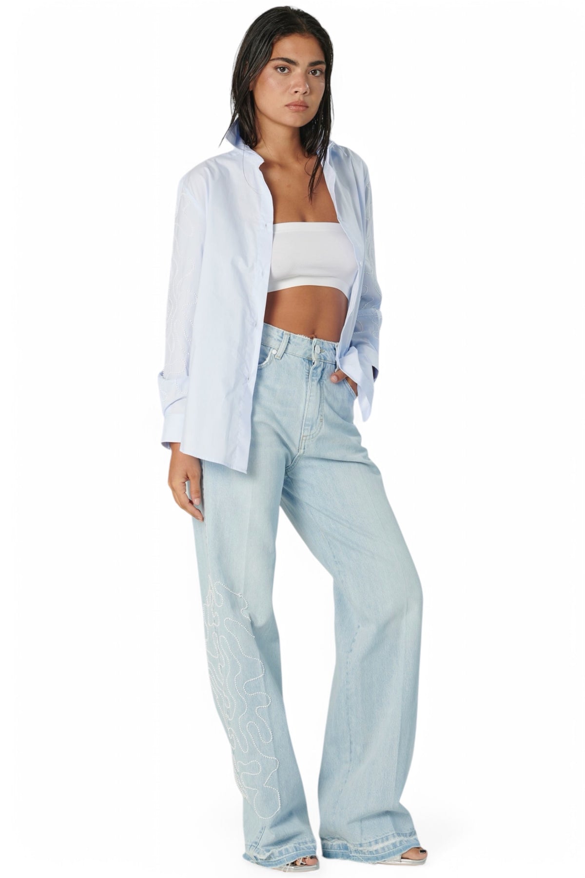 Jeans straight CORA con ricamo