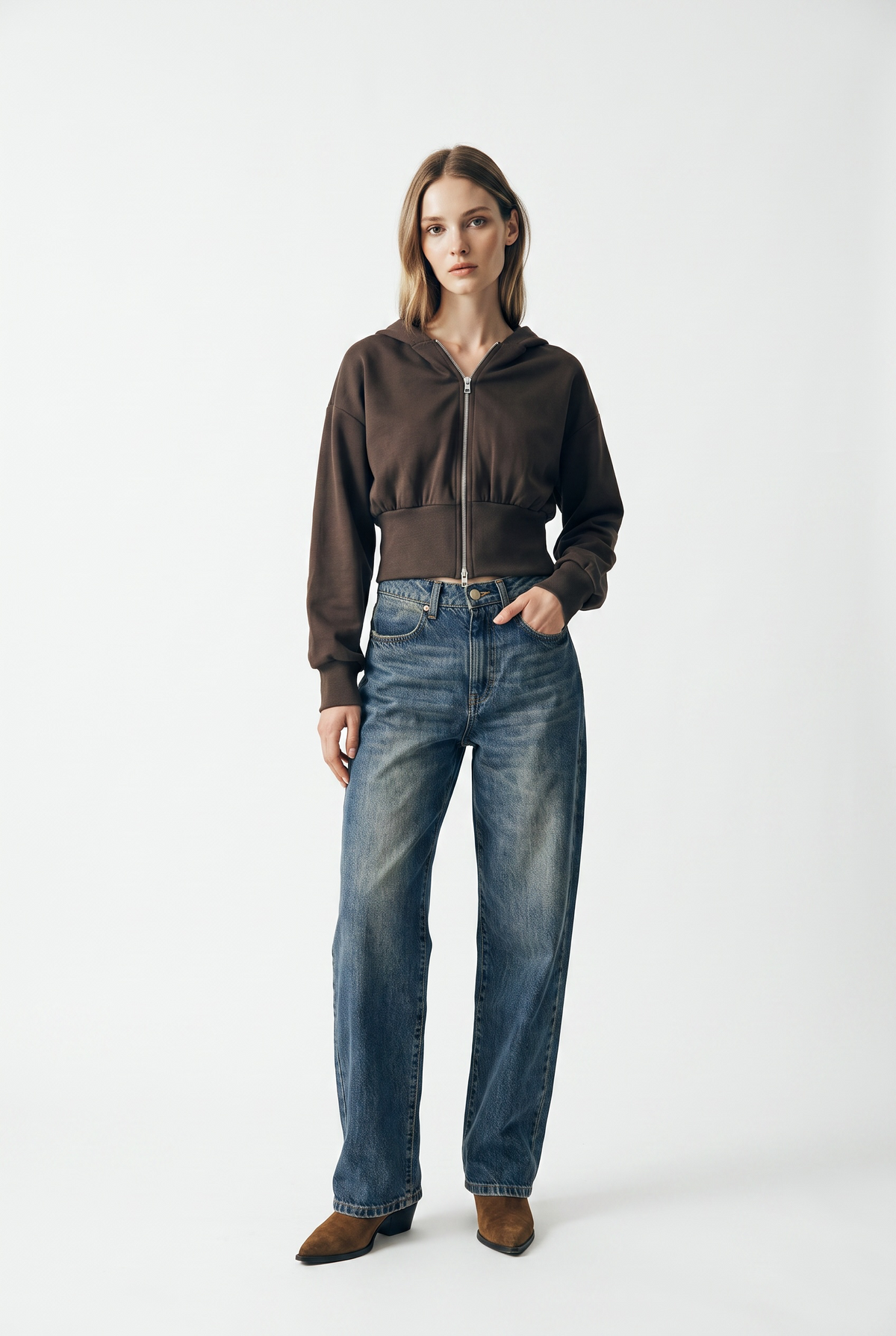 Felpa Jessy cropped con zip e cappuccio in misto viscosa