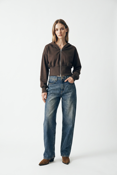 Felpa Jessy cropped con zip e cappuccio in misto viscosa