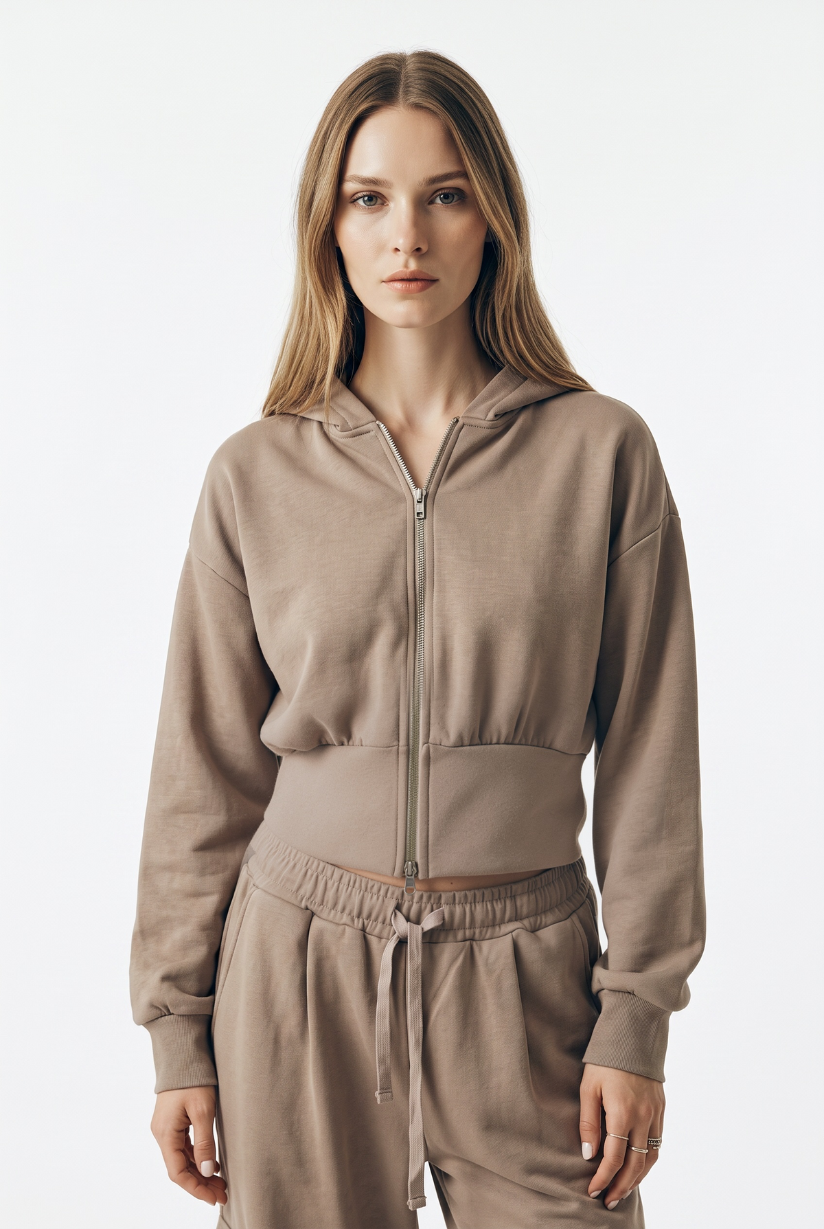 Felpa Jessy cropped con zip e cappuccio in misto viscosa