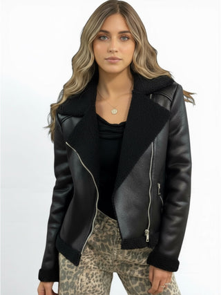 Montone chiodo Taylor con teddy in tono