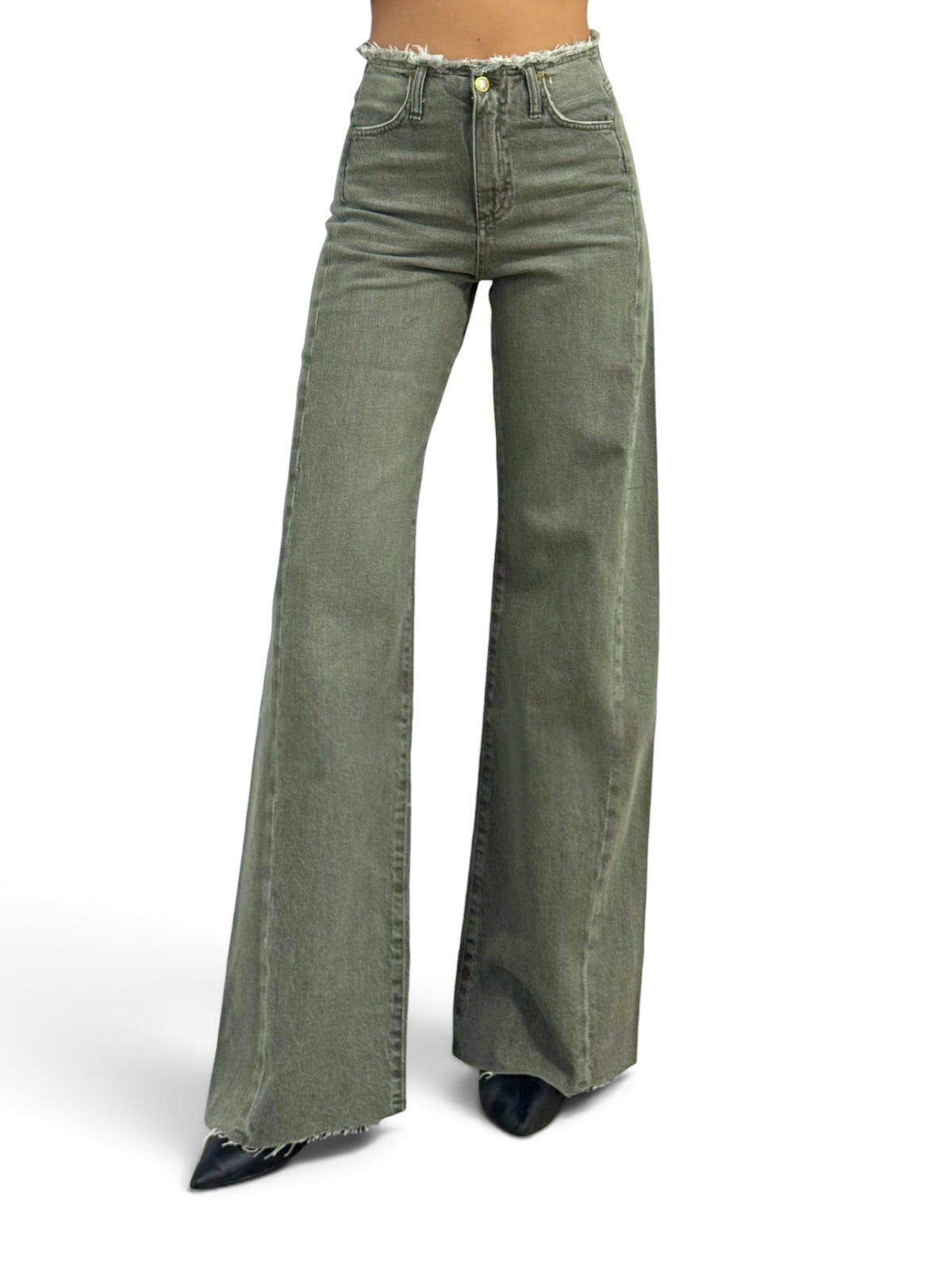Jeans Daisy wide leg in denim color con cinturino sfrangiato