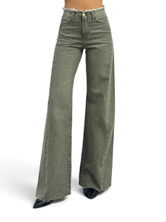 Jeans Daisy wide leg in denim color con cinturino sfrangiato