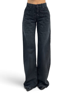Star gabardine trousers with rhinestone appliqué