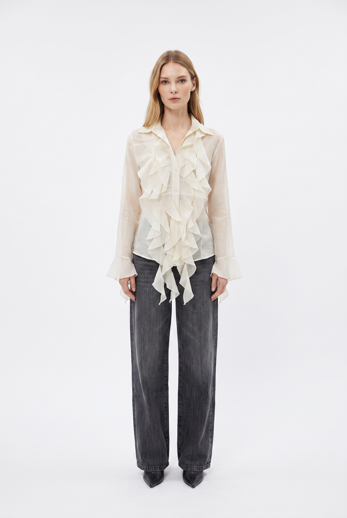 Dakota-S barrel wide leg jeans in black denim