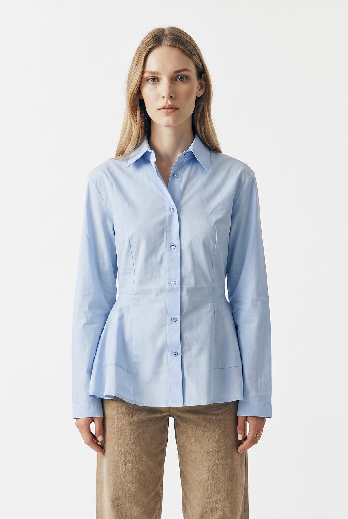 Yvette shirt in cotton poplin with side flare