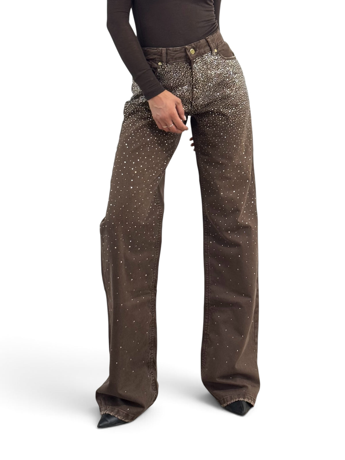Star gabardine trousers with rhinestone appliqué