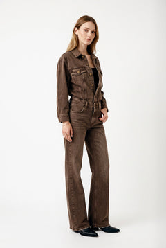 Jumpsuit Mary in drill tinto old con trattamenti denim