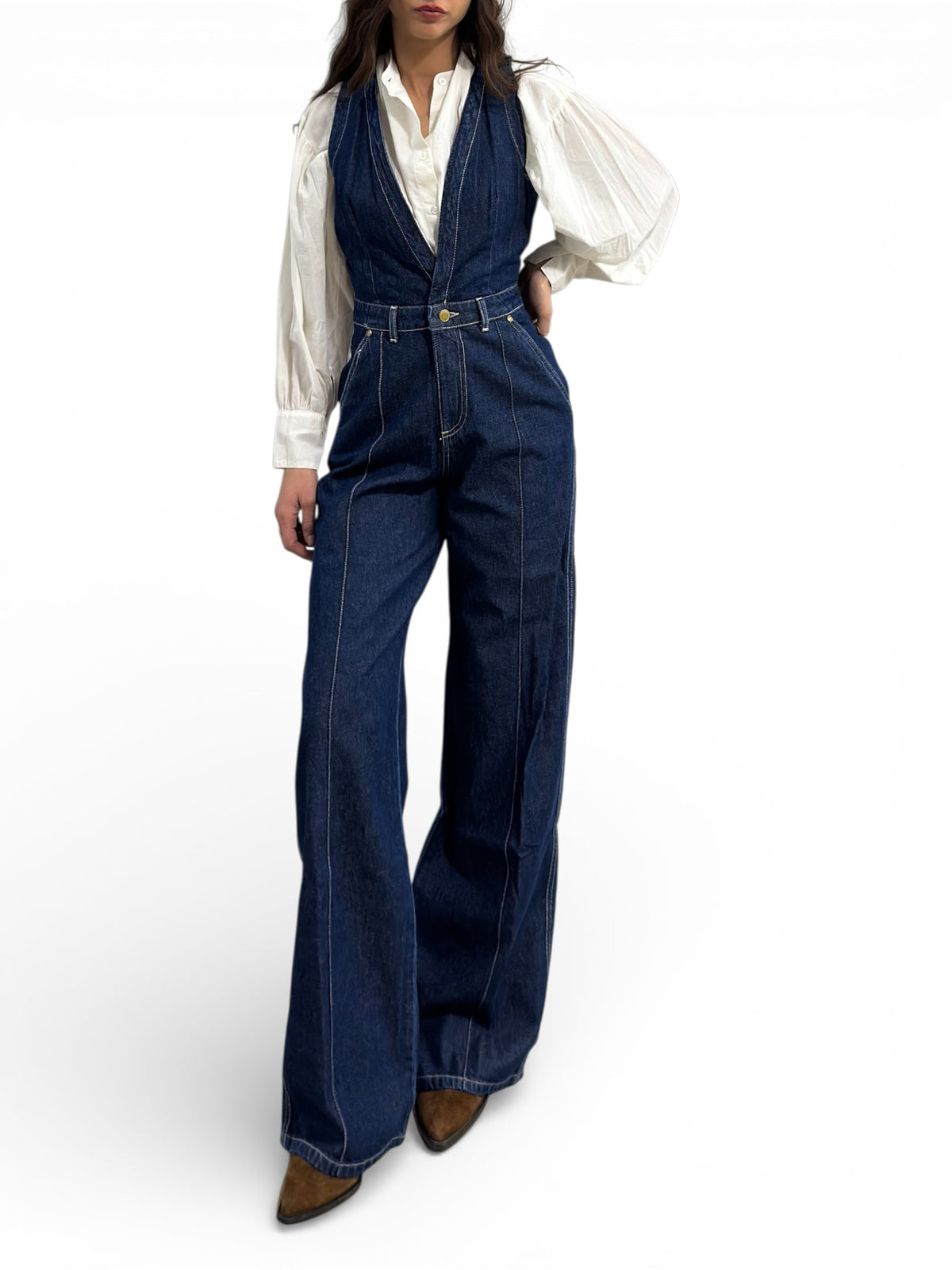 Jumpsuit Mey in denim light con scollo a V