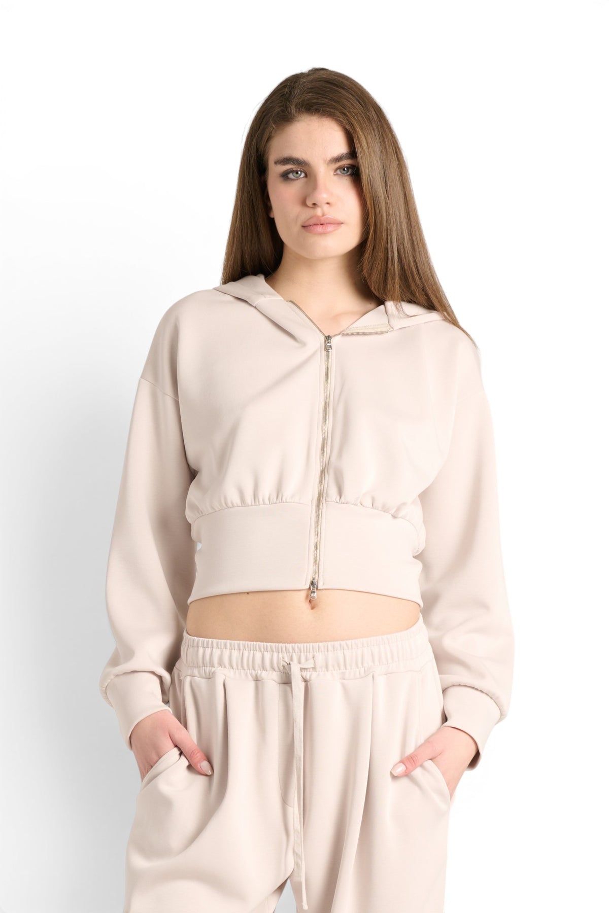 Felpa Jessy cropped con zip e cappuccio in misto viscosa