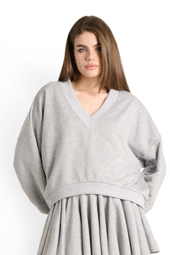 Felpa Pearl oversize con scollo a V e maniche curvate
