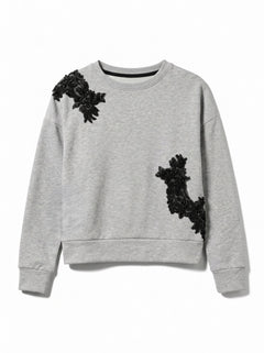 Felpa Crystal girocollo con patch perline e pietre ricamate