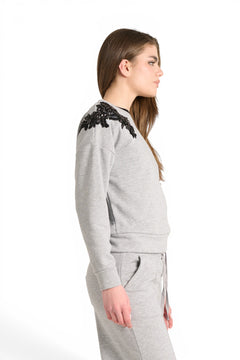 Felpa Crystal girocollo con patch perline e pietre ricamate