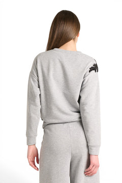 Felpa Crystal girocollo con patch perline e pietre ricamate