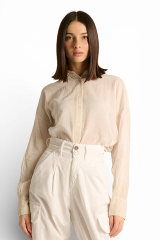 Camicia Yoko oversize in mussola misto tencel e cotone spraywash