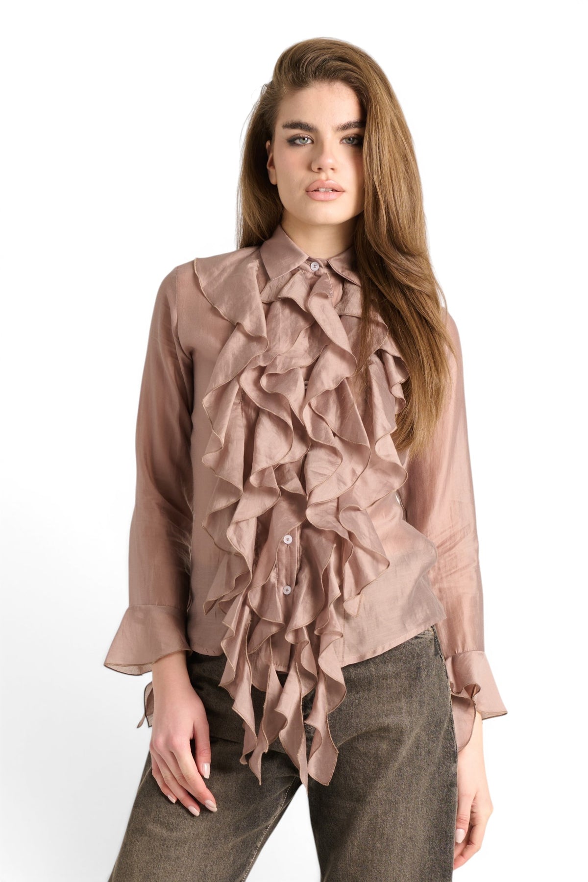 Camicia Yael in misto lyocell con rouches sul davanti
