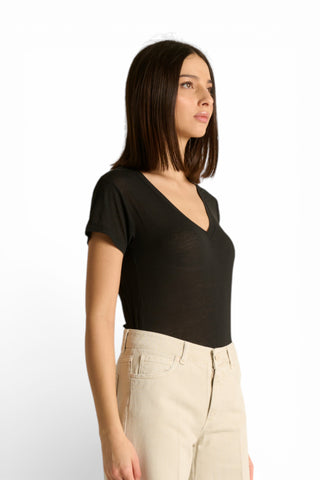 Shirt Olga in misto seta con scollo a V