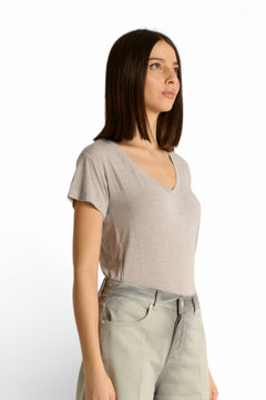 Shirt Olga in misto seta con scollo a V