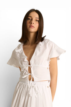 Camicia Roy crop con rouches e lacci sul davanti