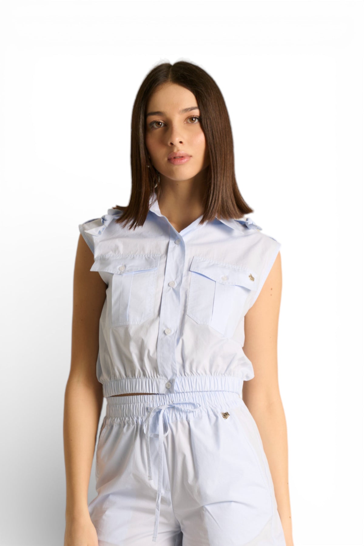 Camicia Ginny cropped a giro maniche con tasche e bandana