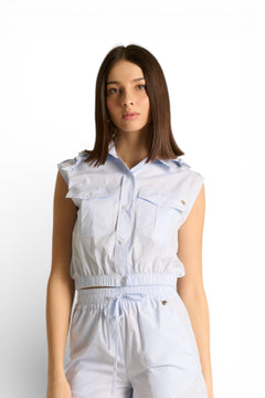 Camicia Ginny cropped a giro maniche con tasche e bandana