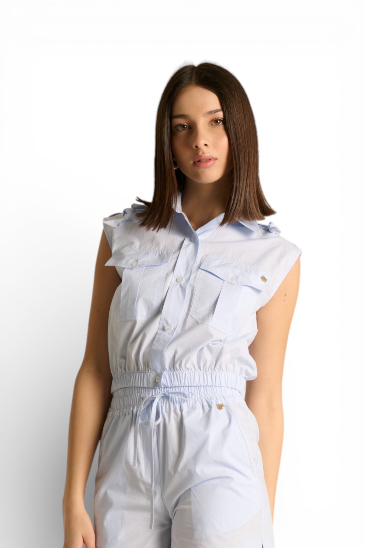 Camicia Ginny cropped a giro maniche con tasche e bandana